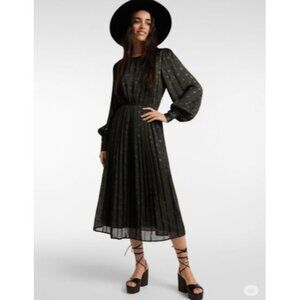 Max Studio Vintage Whimsy Goth Star Pattern Puff Sleeves Pleated Midi Dress M